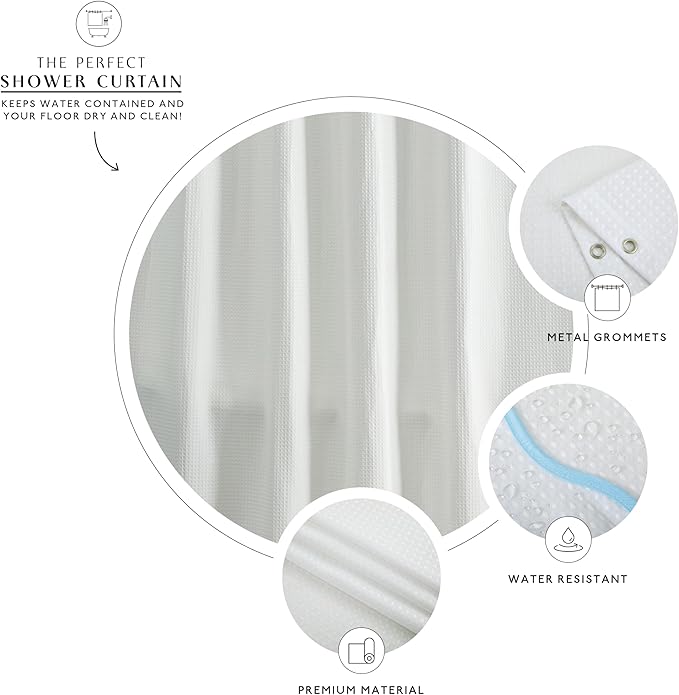 MONDAY MOOSE Scalloped Waffle Weave Shower Curtain with Rustproof Metal Grommet Holes for Bathroom, Machine Washable, Hooks Included (72x72 inch, Sky Blue/White)