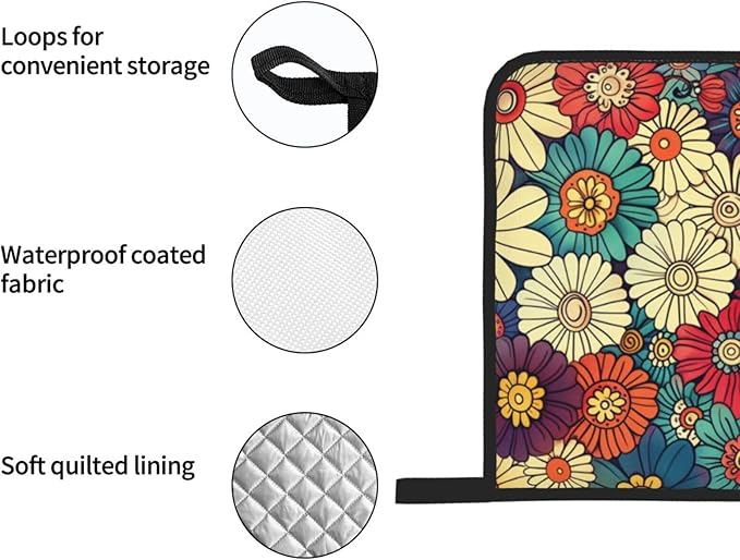 4 Pieces Flowers Oven Mitts and Pot Holder Set Floral Oven Gloves and Hot Pads Pot Holders for Farmhouse Kitchen Accessories and Decoration (Flowers)