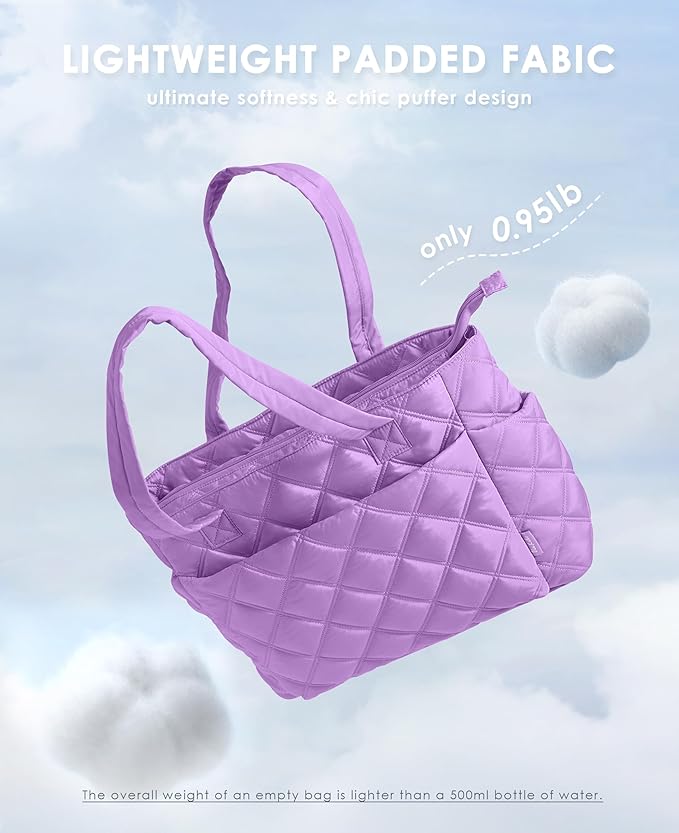 Uselike Tote Bag for Women, Lightweight Puffer Tote Work Bags with Compartments for Travel, Quilted Shoulder Bag with Zipper
