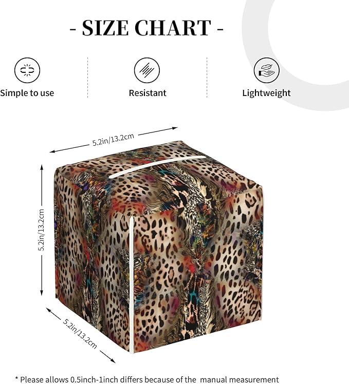 POIUBLE Leather Tissue Box Holder African Animal Leopard Print Tissue Box Cover Square Waterproof Tissue Holder Organizer Modern Napkin Holder for Bedroom Dresser Night Stand Office Desk