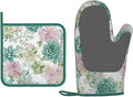 Oven Mitts and Potholders Green Succulents Silicone Glove Heat Resistant, Kitchen Gloves for Cooking, 2-Piece Set