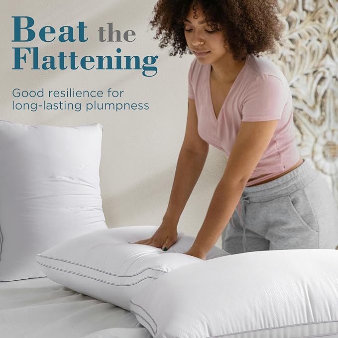 viewstar Pillows Queen Size Set of 2, Hotel Quality, Down Alternative Gusseted Bed Pillows for Side, Back, or Stomach Sleepers, White, 19" x 28"