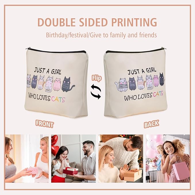 Girlly Cat Makeup Bag For Cat Lover Valentines Day Gifts: Cosmetic Bag & Toiletry Pouch Just A Girl Who Love Cats Themd For Mom, Daughters, Friends,Teen Girl & Women.Ideal Gifts For Travel, Birthdays.