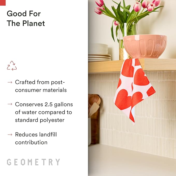 GEOMETRY Kitchen Dish Cloths - Quick Dry Dishcloths for Kitchen - Premium Dish Rags with Geoweave - 3-Pack Set Heart Throb