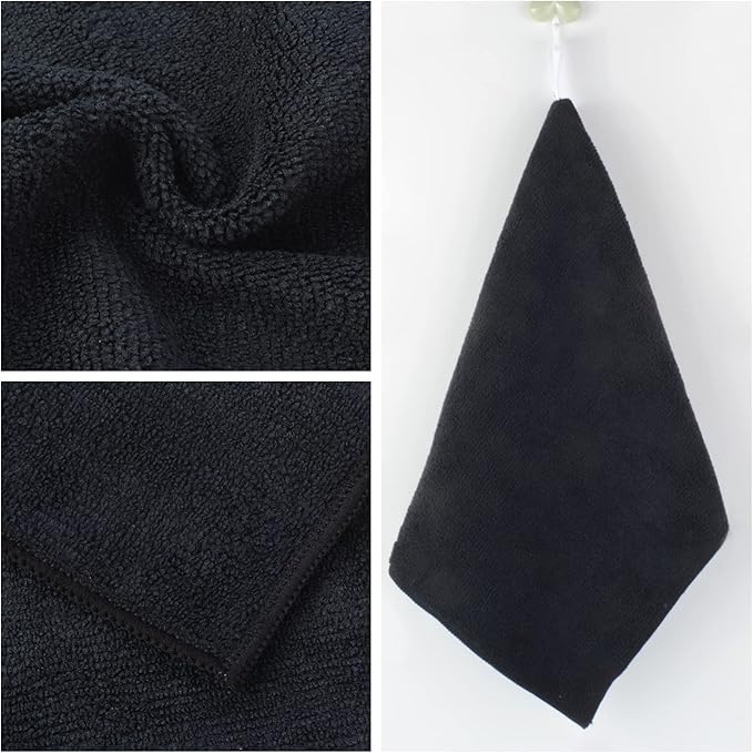 KinHwa Kitchen Washcloths for Dishes Absorbent Microfiber Dish Cloths Quick Dry Dish Rags with Poly Scour Scrub Side Ideal for Kitchen Cleaning (Black, 12inchx12inch 10 Pack)