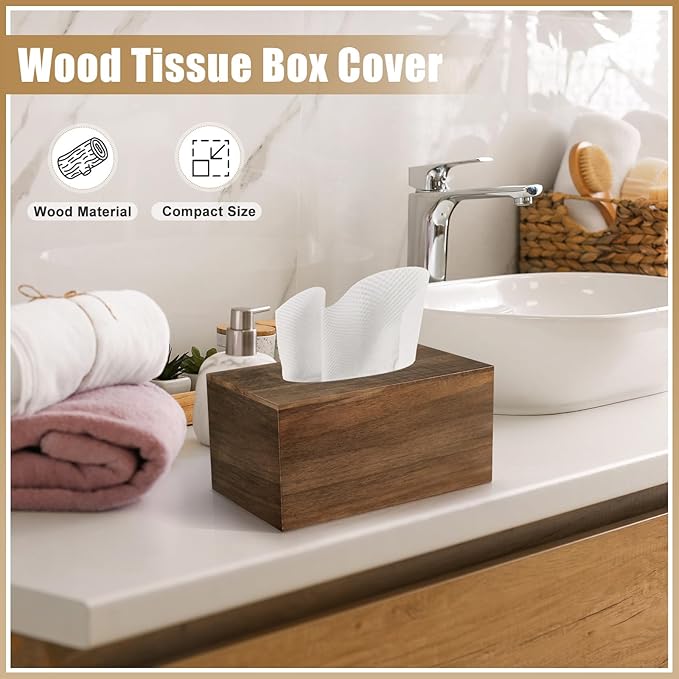 Rectangular Tissue Box Cover, Brown Tissue Box Cover Square Tissue Box Covers Holder for Bathroom Bedroom Dinner Table Office Tabletop