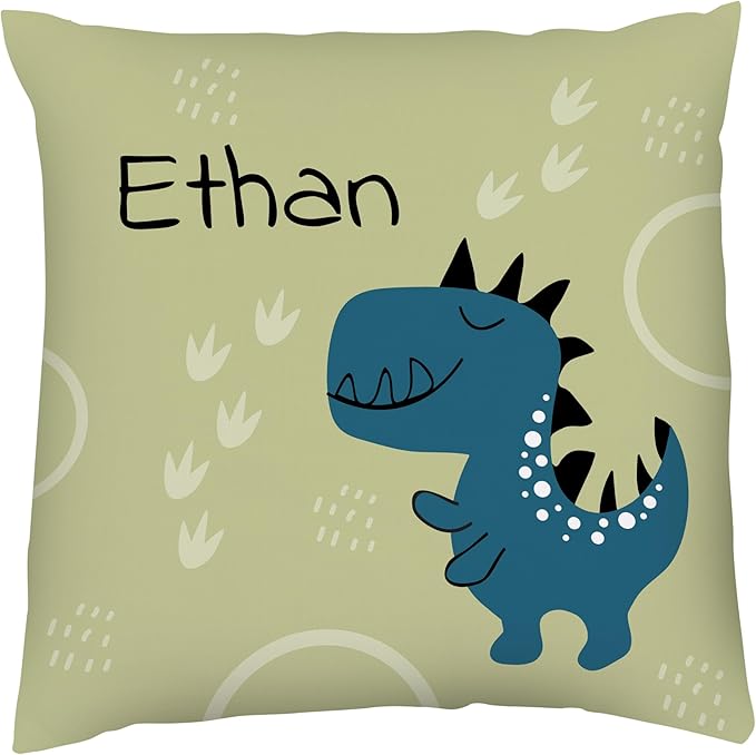 Prints Next Day – Kids Custom Dinosaur Throw Pillow - 20" x 20" - Double-Sided Printing - Cover Only - Kids Personalized Bedroom Accent Pillow with Name - Nursery Decor - Printed in USA