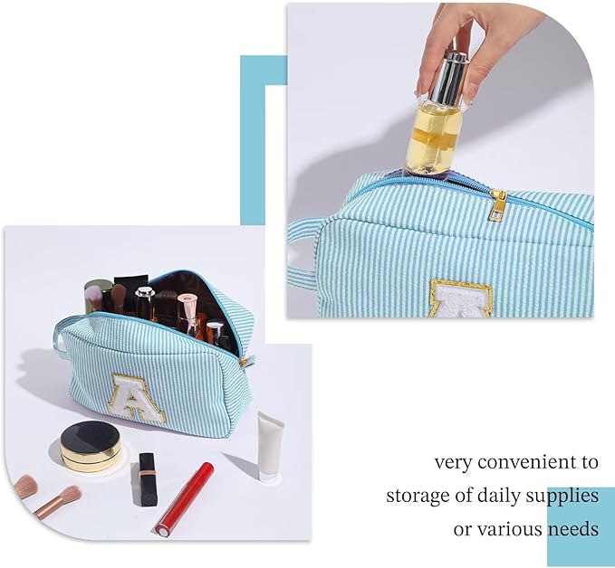 YOOLIFE Gifts for Women Teen Girls Kids - Initial Makeup Bag Cosmetic Case Toiletry Pouch, Birthday Gifts for Women Friends Sister Teacher, Light Blue K