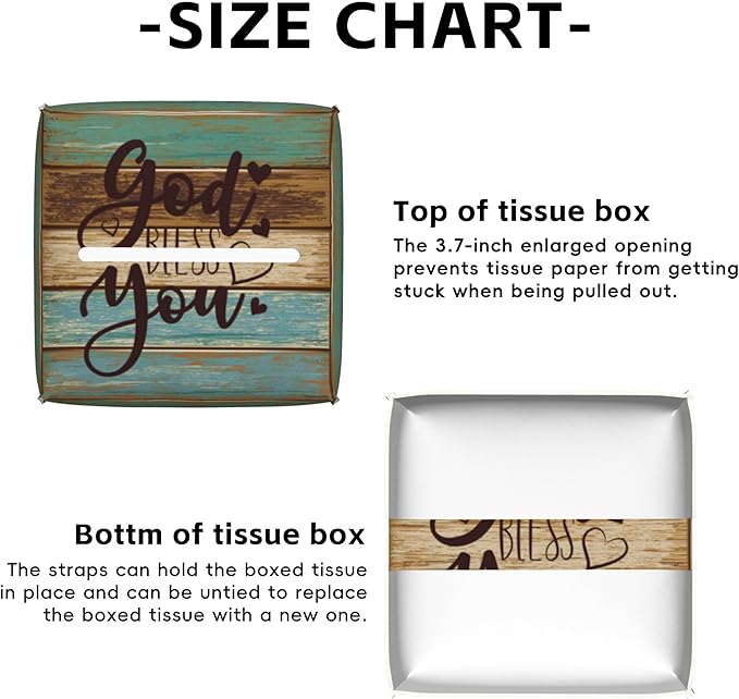 God Bless You Tissue Box Cover,Wooden PU Leather Tissue Box Holder Square,Modern Home Decoration for Bathroom Living Room Kitchen Office Car,5.2"×5.2"×5.2"