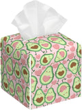 Leather Tissue Box Holder Avocado and Heart Tissue Box Cover Facial Paper Case Organizer Cube Napkin Dispenser for Bathroom Vanity Countertop Night Stand Office Car