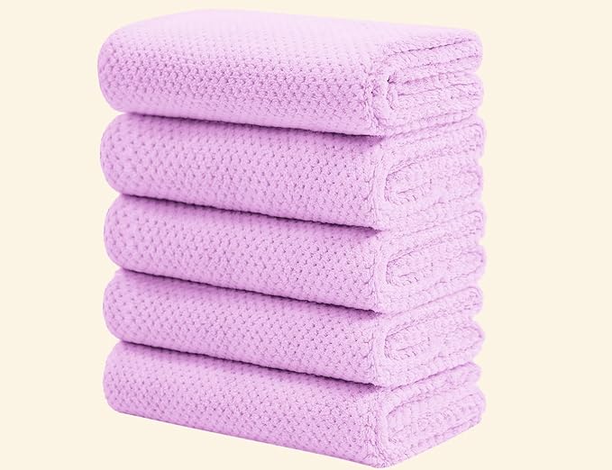 Wuwahold Microfiber Hair Towels, Waffle Hair Towel Set, Super Soft Highly Absorbent, Sturdy Quick Drying Turbans for Long, Thick, Curly Hair (5 Pack, 40" x 20")
