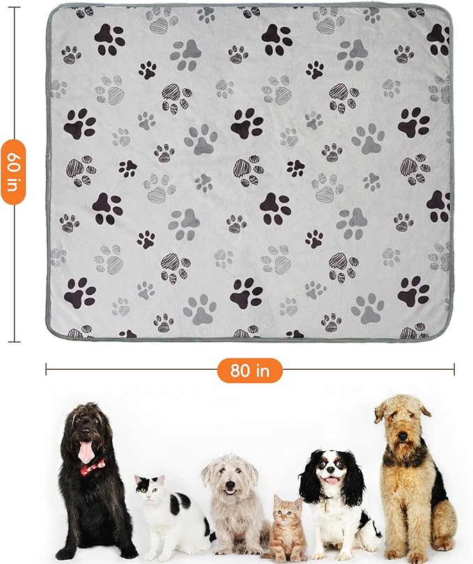 CAPT.SNOOZE Waterproof Dog Blankets Pet Blanket 60"x80", Soft Fluffy Sofa Car Bed Protector, Reversible Sherpa Fleece Dog Blanket for Large Dogs (Light Grey-Paws)