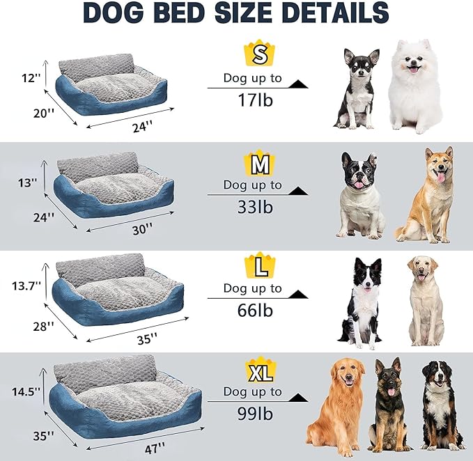 Dog Bed for Small Dogs & Cats with Soft Plush Cushion, Blue and Gray,Non-Slip Bottom, Year-Round Faux Fur Linen Calming Pet Sofa (Up to 17 lbs)