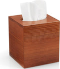 GCWSTJK Tissue Box Cover Square, Cube Wooden Tissue Box Holder, Decorative Facial Tissue Dispener for Vanity Toilet Tank Dresser Nights Stand Kitchen Table Countertop Office, Brown