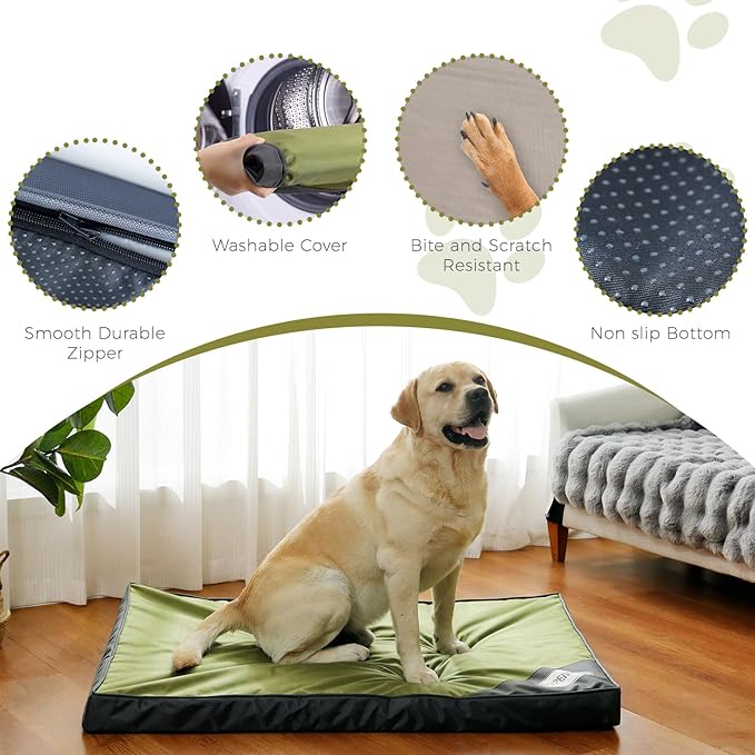 OUPEIWAWA Orthopedic Outdoor Waterproof Dog Beds for Extra Large Dogs, Washable Crate Bed with Egg Crate Foam Pet Bed Mat and Removable Oxford Fabric Cooling Cover Bed,45"x 32", Dark Green