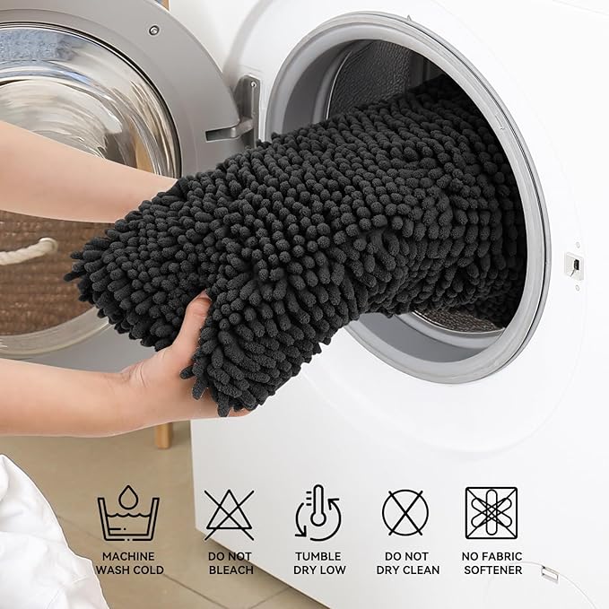Bcoimo 70"×24" Absorbent Bath Mat, Non-Slip with Backing Chenille Bath Rug and Machine Washable Bathroom Mat Quick-Dry Design. Ideal for Bathroom and Tub Areas
