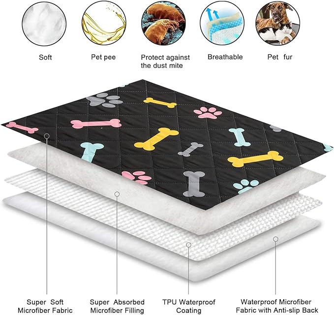 SPXTEX Dog Crate Pads Dog Pee Pads Rugs Washable Dog Pads, Non Slip Puppy Pee Pads for Small Dogs, Waterproof Pet Pad Rug, Dog Whelping Training Pads for Dogs, 2 Piece, 20"x30" Black