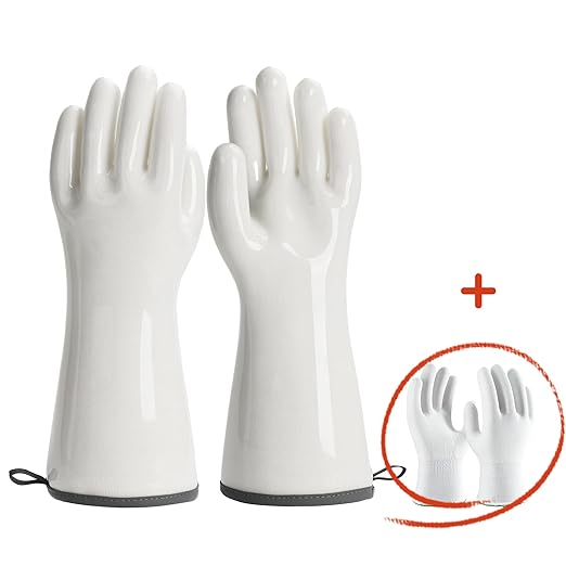 Silicone Gloves Heat Resistant Oven Mitt Barbecue Glove PPE Reusable Dishwashing Cleaning Glove Waterproof Cotton Lined Mitts Kitchen Gloves for Cooking Grilling Baking XL