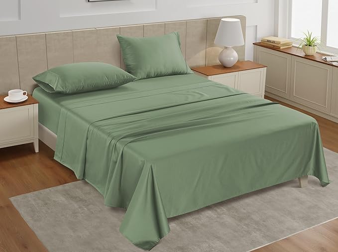 Lane Linen Queen Bed Sheet Set – 450 Thread Count Cooling Sheets Queen Size, 100% Cotton, Soft Comfort for Restful Sleep, Easy Machine Washable, Sateen Finish, Snug Fit 15" Deep Pocket – Iceberg Green