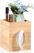 Tissue Box Cover, Bamboo Tissue Box Cover with Storage Tray Square Tissue Box Covers Holder for Bathroom, Bedroom, Dinner Table, Office, Tabletop 6" x 6" x 7.4"