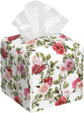 BLYKVGHQ Watercolor Rose Flower Tissue Box Cover Square, Tissue Box Holder with Bottom Belt Leather Facial Paper Organizer Dispenser for Bathroom Bedroom Dresser Night Stand Tabletop