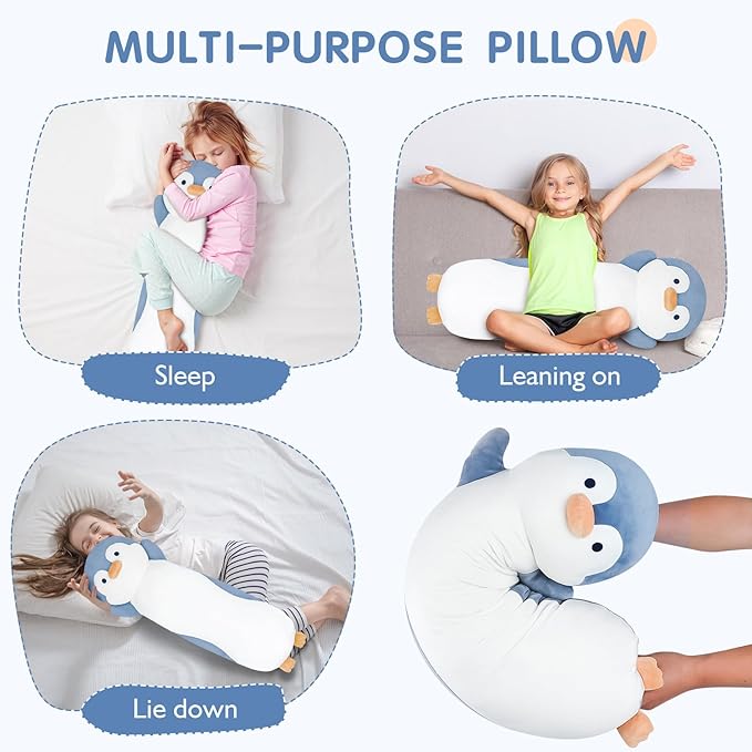 Dalmao 28 inch Penguin Stuffed Animal, Jumbo Long Soft Cuddle Pillow, Cute Blue Penguin Body Plushies Toy Gift for Kids, Boy and Girls Birthday, Halloween, Christmas