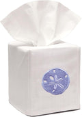 Jacaranda Living Square Tissue Box Cover, Linen/Cotton Fabric Tissue Holder, Decorative Cloth Tissue Cube Cover, Coastal Designs Sand Dollar (Blue)