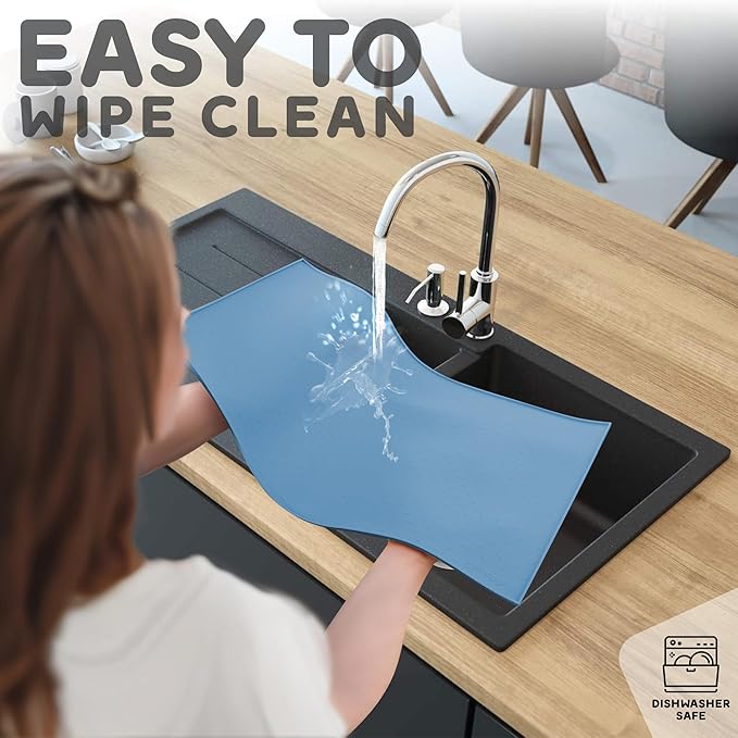 PetHappily Dog Food Mat - Raised Edges Dogs Mat for Food and Water Prevent Spill, Waterproof Cat Food Mats Protect Floors, Easy Clean Dog Bowl Mats for Food and Water, Silicone Pet Food Tray