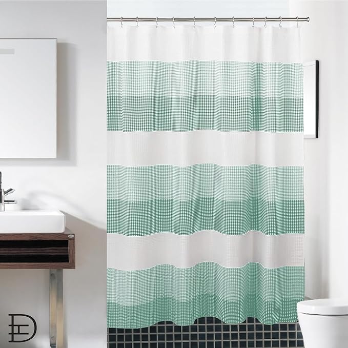 Dainty Home | Spa Green Ombre Waffle Weave Shower Curtain - 70" x 72" - Water Resistant Polyester Blend Fabric Shower Curtain - The Best Gradient Design Washable Waffle Shower Curtain