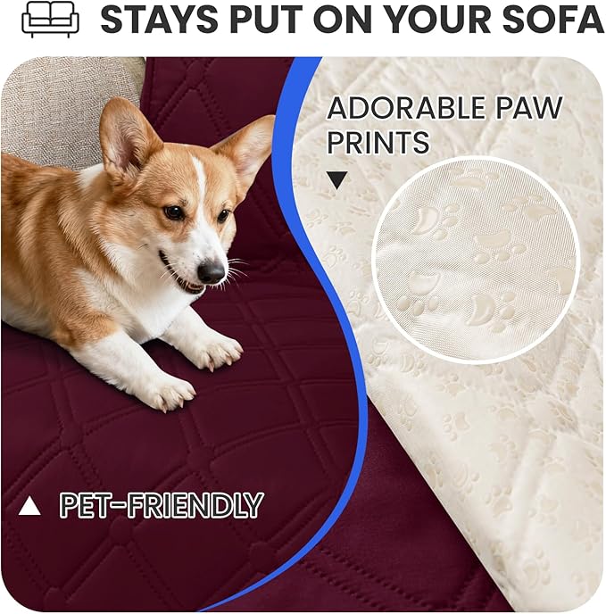 CYCMACO Waterproof Dog Bed Cover, Non-Slip Dog Blanket for Couch, Couch Covers for Dogs Washable, Pet Blanket for Furniture, Pet Bed Mat for Sofa, Car, Pet Supplies Christmas (68x82 Inch, Burgundy)