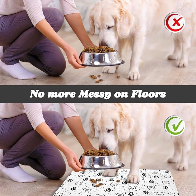 Dog Food Mats,Cat Absorbent Water Bowl Feeding Mats Pet Placemats for Food and Water Spot 17 * 30 inch