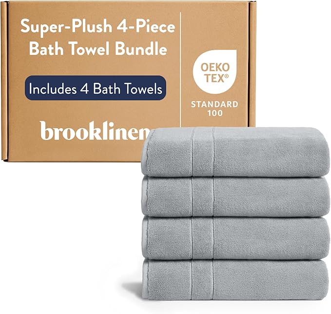 Brooklinen Super-Plush Turkish Cotton Bath Towels - Set of 4 - Cotton, 820 GSM, Highly Absorbent, Machine Washable, Perfect for Home & Bathroom (30" x 58", Smoke Grey)