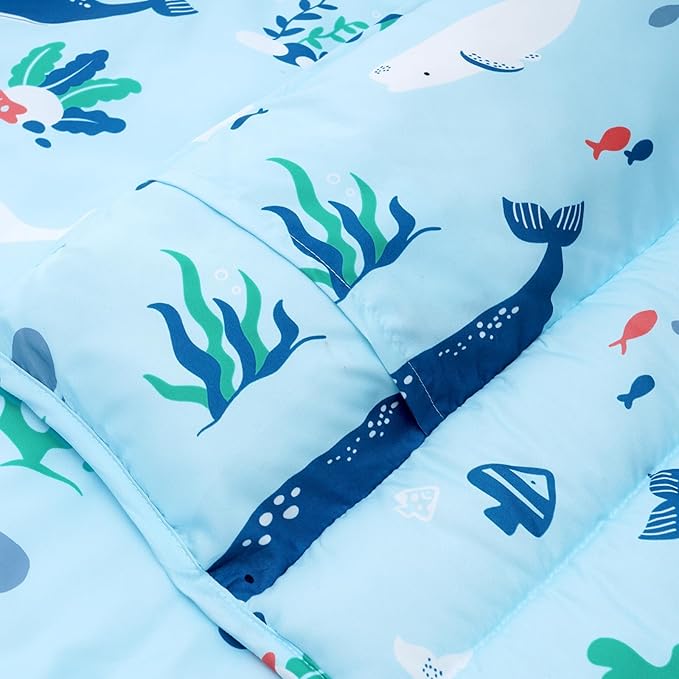 david's kids Toddler Nap Mat Set with Removable Pillow, Ultra Soft Slumber Bags for Boys Girls，Perfect for Preschool, Daycare, Kids Sleeping Bags with Rollup Design, 50"x20", Ocean Animals Light Blue