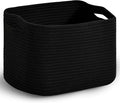 ICERZCZ Woven Cotton Rope Storage Basket for Organizing, Cute Decorative Baskets for Gifts Empty, Organizer Bins for Dog Toy, Baby Laundry, 15“×11”×9.5“, Black