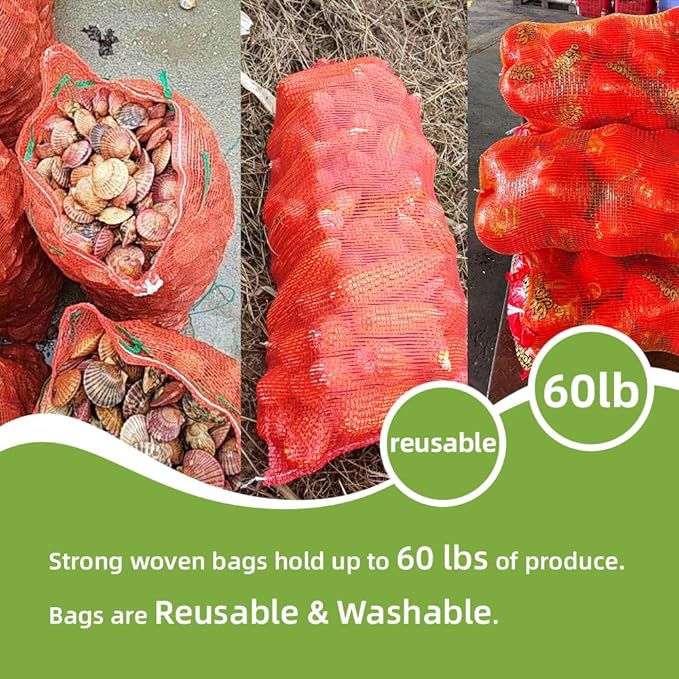 deebree Extra Large Mesh Produce Bags 60 lbs Reusable Onion Sacks Vegetable Storage Bags Washable Net Bag 21” x 32” for Onion Potato Firewood Crawfish, Pack of 10