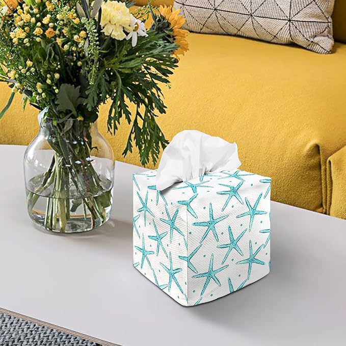 Tissue Box Cover Square Decorative Tissue Box Holder Cute Funny Cube Tissue Case Cover-Starfish Tissue Box Cover