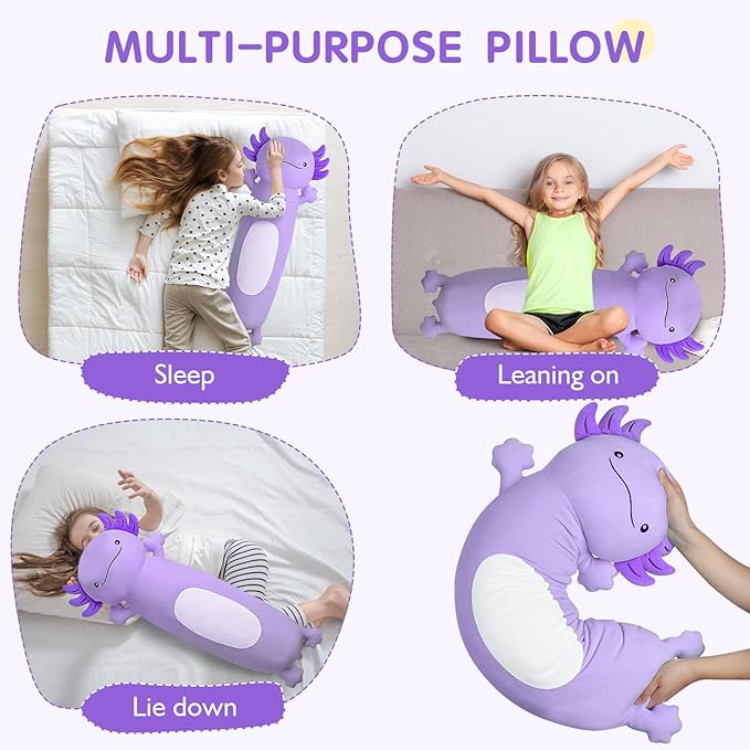 Dalmao 36 inch Cute Giant Purple Axolotl Plush Soft Body Pillow, Large Squishy Plushies Axolotl Stuffed Animals Toy, Gifts for Kids Boys Girls Birthday, Halloween, Christmas