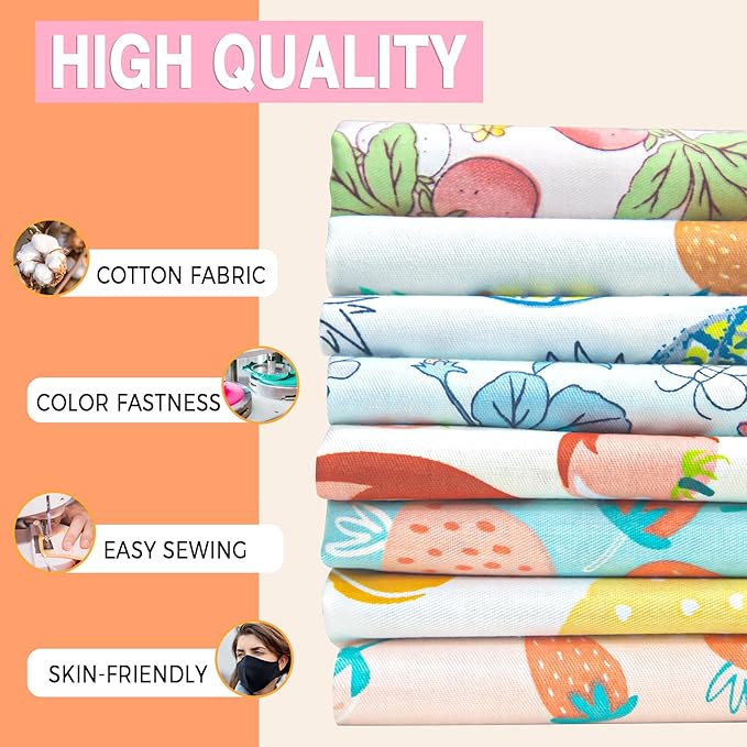 Aubliss 8pcs Fat Quarter Fabric Bundles (100% Cotton - 20'' x 20'') Quilting Cotton Craft Fabric Pre-Cut Squares Sheets for Patchwork Sewing Quilting Crafting (Fruit)