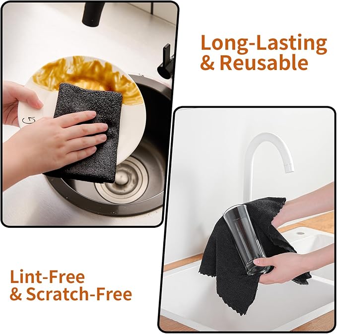 Tigona 80 Pack Microfiber Cleaning Cloth Roll,Lint Free Rags & Tear Away Reusable Towels Washable Scratch,Ultra Absorbent Dish Rags(12" x 12") for Car Kitchen Home Garage-Black