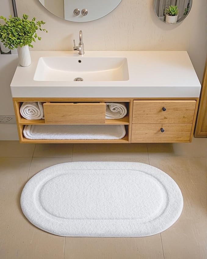 Color&Geometry White Bathroom Rugs, Non Slip, Absorbent, Soft, Washable, Thick Bath Mat, 24"x43" Small Bath Rug Bath Mats for Bathroom Floor, Shower, Sink, Vanity