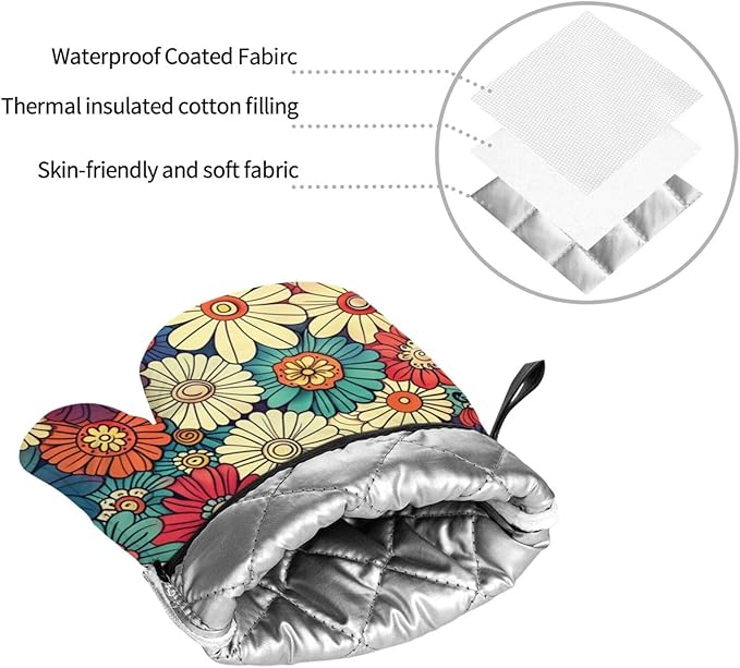 4 Pieces Flowers Oven Mitts and Pot Holder Set Floral Oven Gloves and Hot Pads Pot Holders for Farmhouse Kitchen Accessories and Decoration (Flowers)