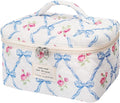 Large Makeup Bag, Cute Cosmetic Bag for Women Girls, Floral Coquette Aesthetic Toiletry Bag, Travel Make Up Organizer Bag (Blue Butterfly)