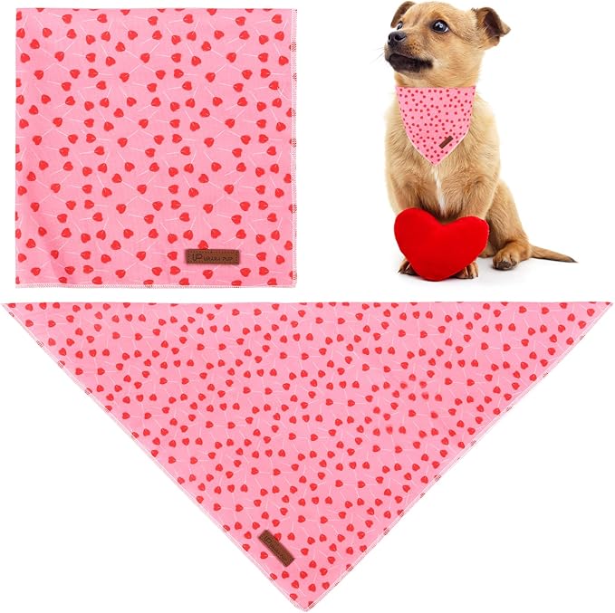 UP URARA PUP Valentine’s Dog Bandana, Valentine Triangle Bid Scarf for Girl Boy Small Medium Dogs or Cats, Adorable Puppy Wedding & Valentine’s Bandana, Cute Soft Cotton Pet Kerchief