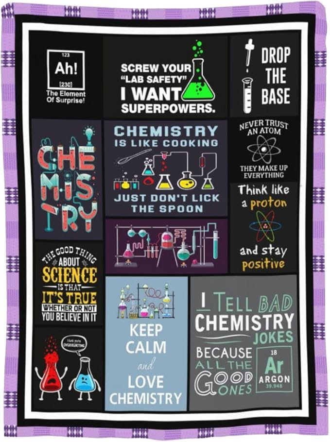 wsradto Science Chemistry Blanket Funny Lab Gifts for STEM Lover Throw Blanket Cozy Fleece Flannel Lightweight Stuff Plush for Men Women Chemists Physics Adults for Couch Sofa Bed Home Decor 50"x60"