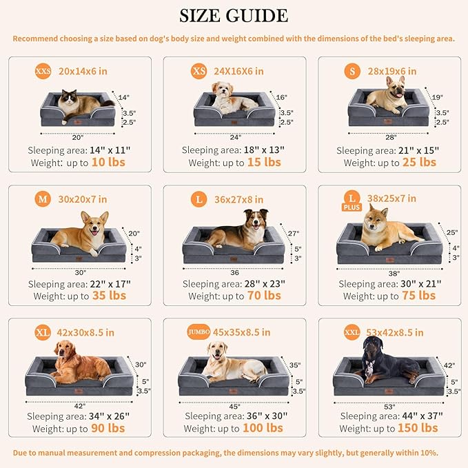 Comfort Expression Orthopedic Dog Bed for Small Dogs 24x16 Inch, Waterproof Supportive Egg Crate Foam Small Pet Bed with Removable Bolsters, Dog Couch with Washable Cover & Non-Slip Bottom, Dark Grey