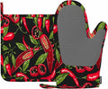 Mxocom Mexican Hot Pepper Chili Oven Mitts and Pot Holders Sets Slices Halves Crushed Pieces and Branch Organic Healthy Red Silicone Heat Resistant Kitchen Oven Gloves Pot Holder for Cooking