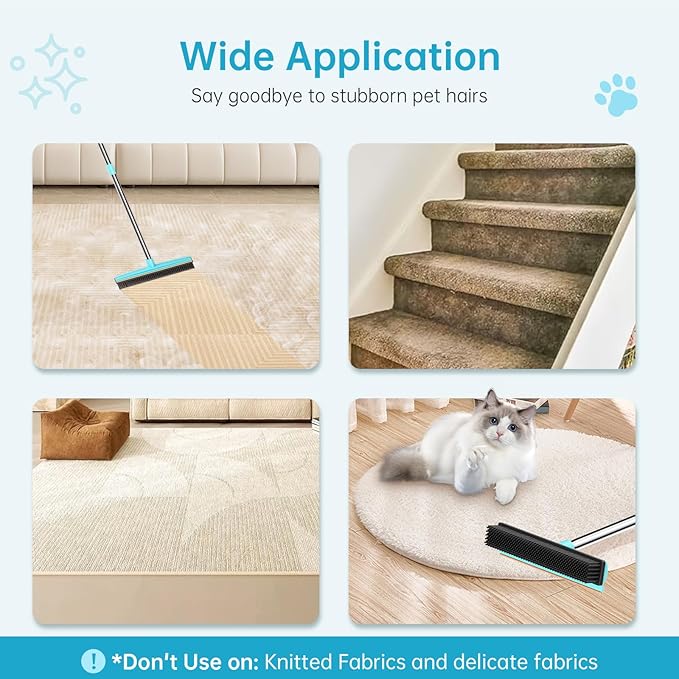 SOCCSO Carpet Rake for Pet Hair Removal (3 Pack),Dog Cat Fur Remover Rubber Broom,Carpet Rake - 60" Long Handle Lint Shaver Cleaner Tools,Scraper Brush for Carpet,Rug,Car Mat,Couch,Pet Bed,Furniture