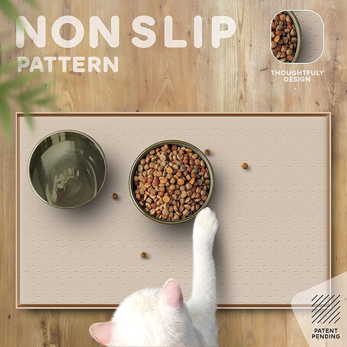 PetHappily Dog Food Mat - Raised Edges Dogs Mat for Food and Water Prevent Spill, Waterproof Cat Food Mats Protect Floors, Easy Clean Dog Bowl Mats for Food and Water, Silicone Pet Food Tray
