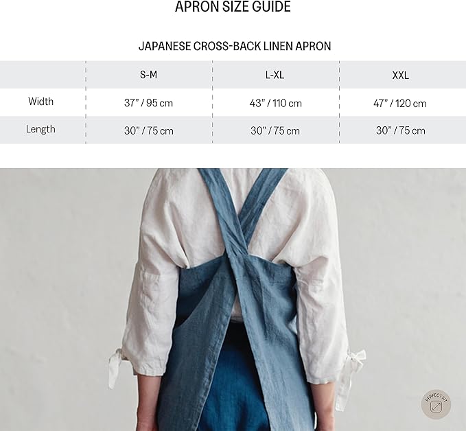MagicLinen 100% Linen Apron - Japanese Cross Back Apron with Pockets for Women and Men - Pinafore Style