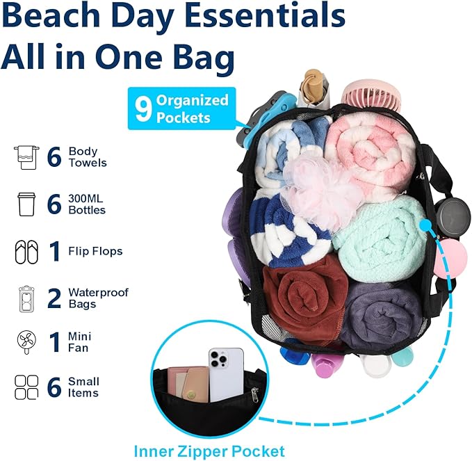 F-color Mesh Beach Bag Family - Large Tote Bag for Cruise Pool Toys Beach Vacation Essentials